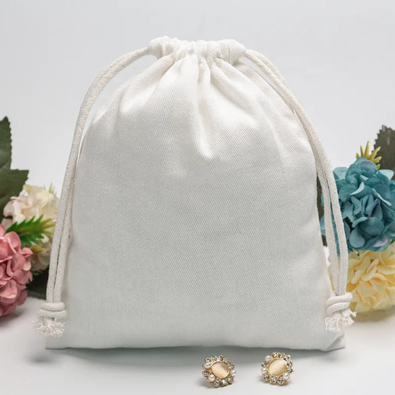 Custom Logo Printed Drawstring Hat Bag Cotton Canvas Gift Jewelry Pouch for Perfume Essential Oils Shampoo Toothpaste Lotion