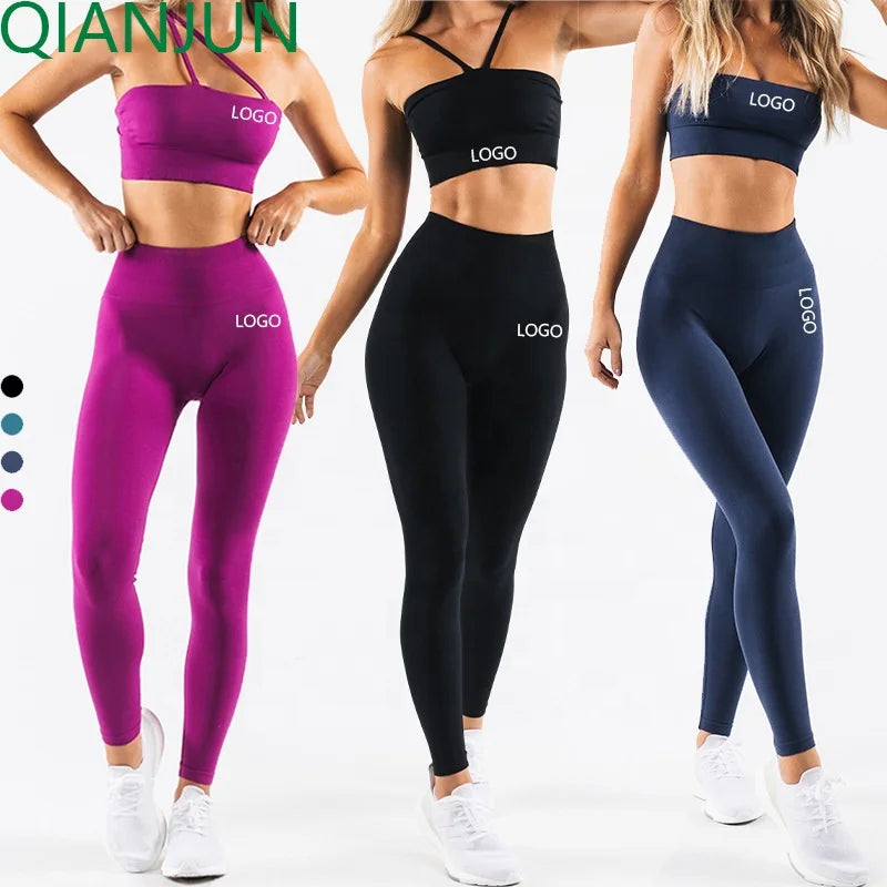 Custom Logo Seamless Activewear Yoga Legging and Sports Bra Gym Fitness Sets Wear Clothes Workout Sportswear for Women