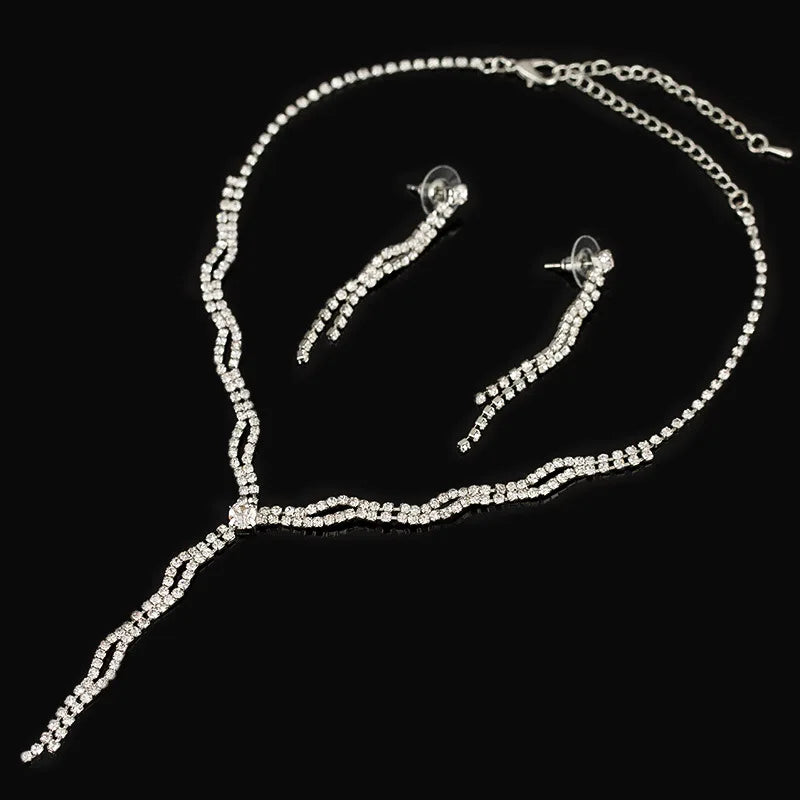 WN172 Fashion Bridal Jewelry Set Women Crystal Necklace Earrings Set Wedding Jewelry Set