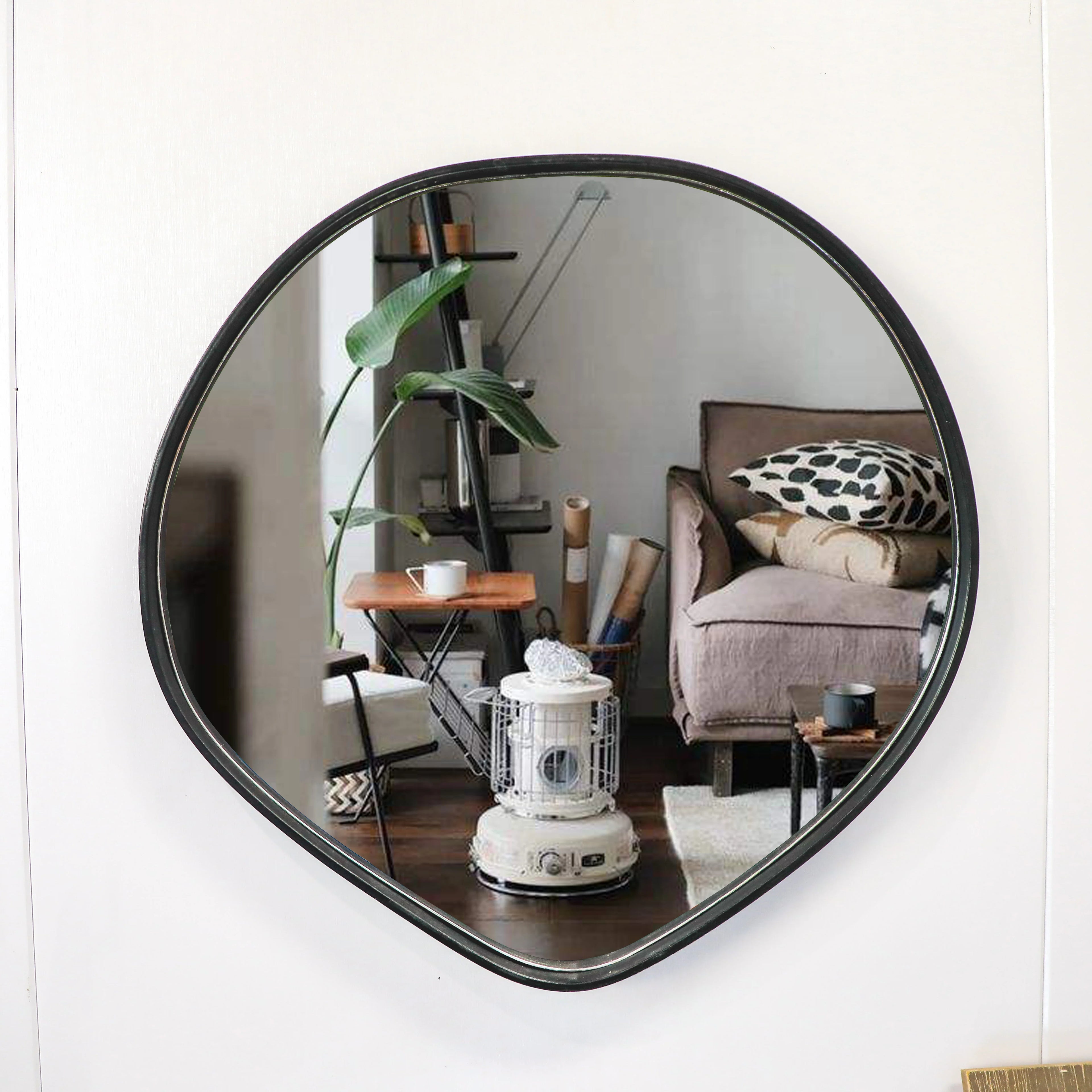 45*45cm Simple Installation Wall Hanging Decor Black Glass Mirrors Home Popular Decorative Irregular Wall Mirror for Bathroom