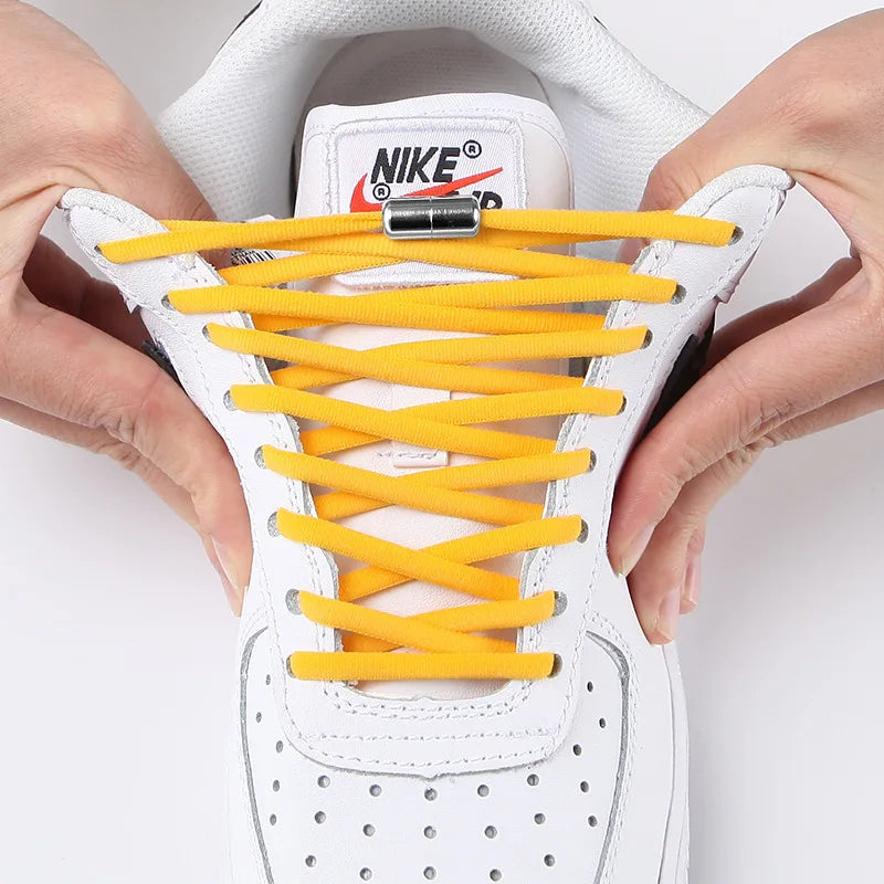 Elastic 100cm Half Rope Shoe Laces 6mm Round Oval Easy Shoe Fastener with Metal Capsules 16 Colors Polyester Pair Shoe Fasteners