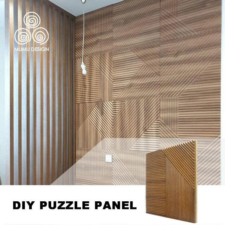 MUMU 3D Luxury Square Architectural Design Flexible Modern Decoration Solid Wood Wainscot TV Wall Panel