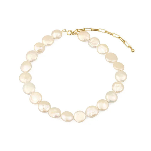 Handmade Choker Natural Necklace Flat Pearl Jewelry Necklace Women