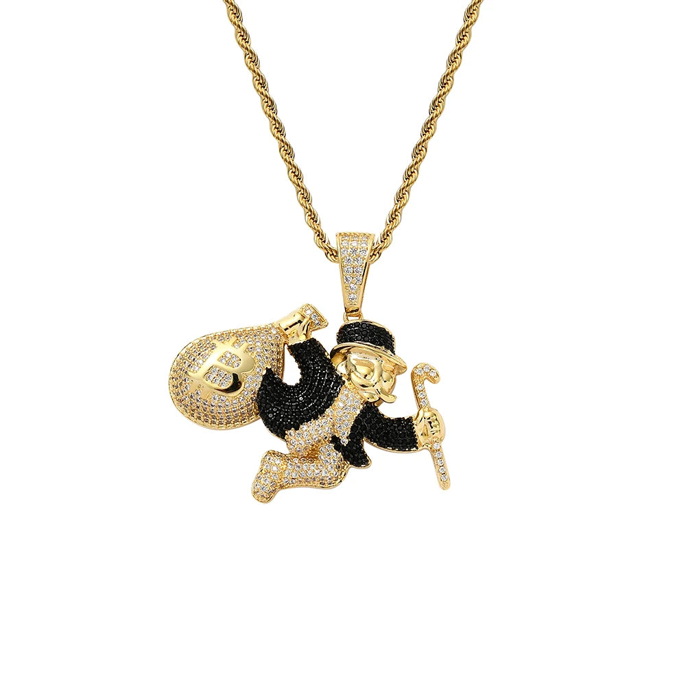 CN319 Bling Bling Brass Zircon  Pendants Iced Out Hip Hop Necklace