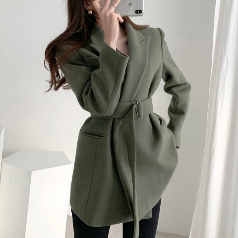 Wholesale 2026 Autumn New Chic Temperament Lapel Design Is Thin Double Pocket Warm Suit Woolen Women Jacket