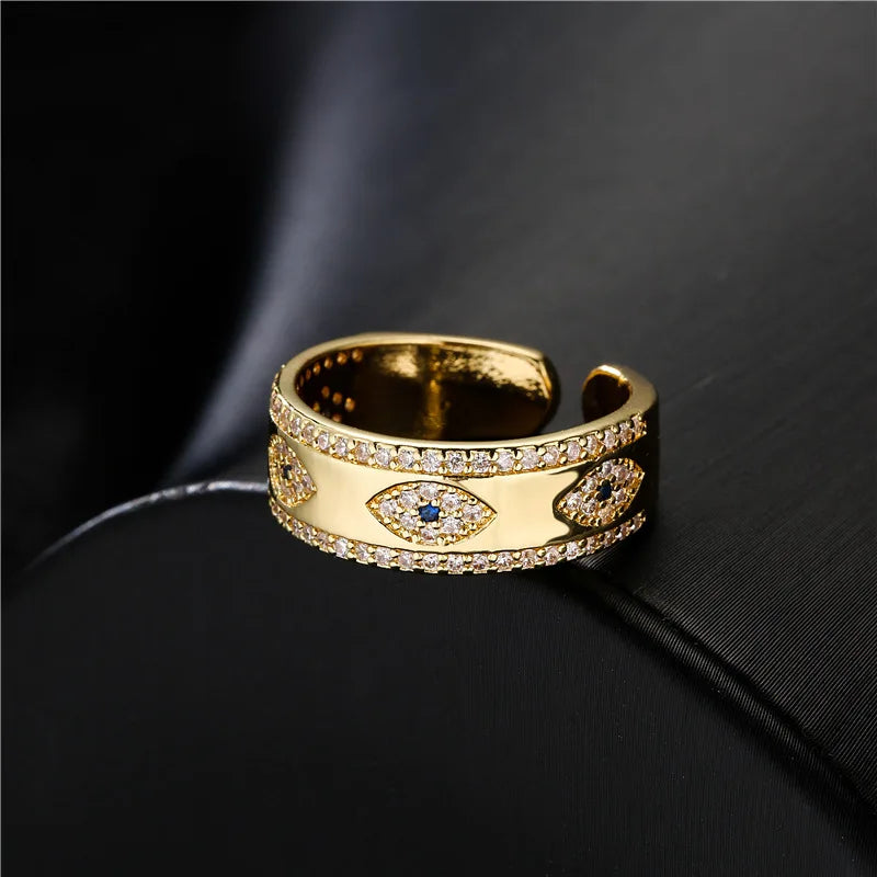 Hot Design 18k Real Gold Plated Inlaid  Devil Eye Adjustable Ring