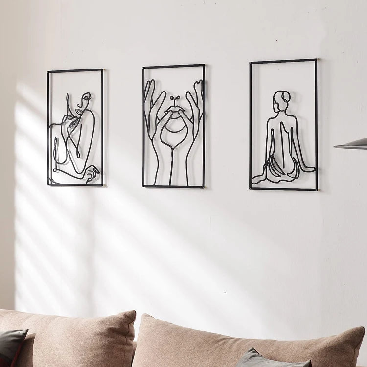 Custom Modern Abstract Home Hanging Wall Art Decor Wall Sculptures Gold Black Female Metal Wall Art
