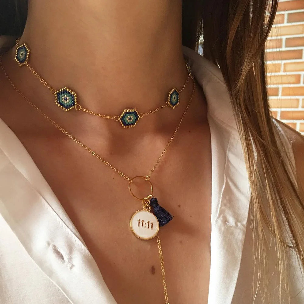2 Designs Miyuki Seed Bead Choker Evil Eye Choker Necklace Boho Women Beads Choker