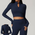 CNSHELL Custom Logo Nylon Brushed Fabric Tight Half Zipper Long Sleeves Yoga Fitness Running Gym Sports Crop Top