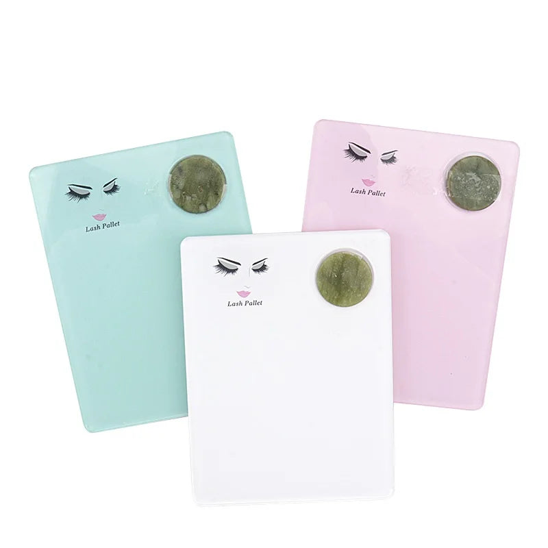 Big Size White Pink Blue Acrylic Lash Tile Eyelash Pallet Eyelash Extension Palette with Jade Stone