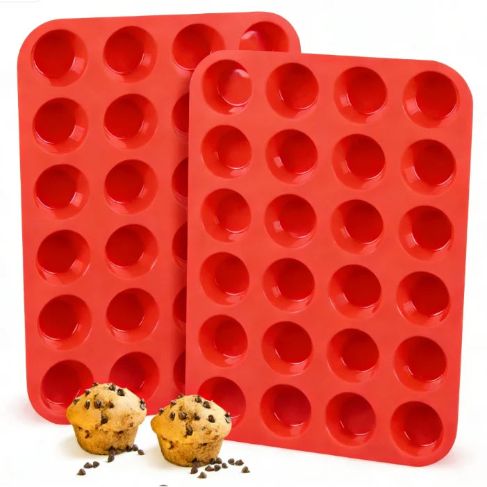 SILIKOLOVE Factory 24 Mini Silicone Muffin Cupcake Pan Silicone Baking Molds for Cupcake Reusable Cups Muffin Liners Homemade