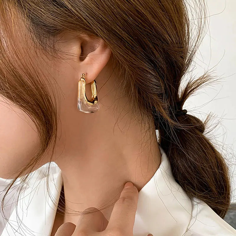Vintage Fashion Jewelry 2023 New Arrival Colorful Resin Earrings Big Hoop square Gold Plated Fine Jewelry Earrings Clasp