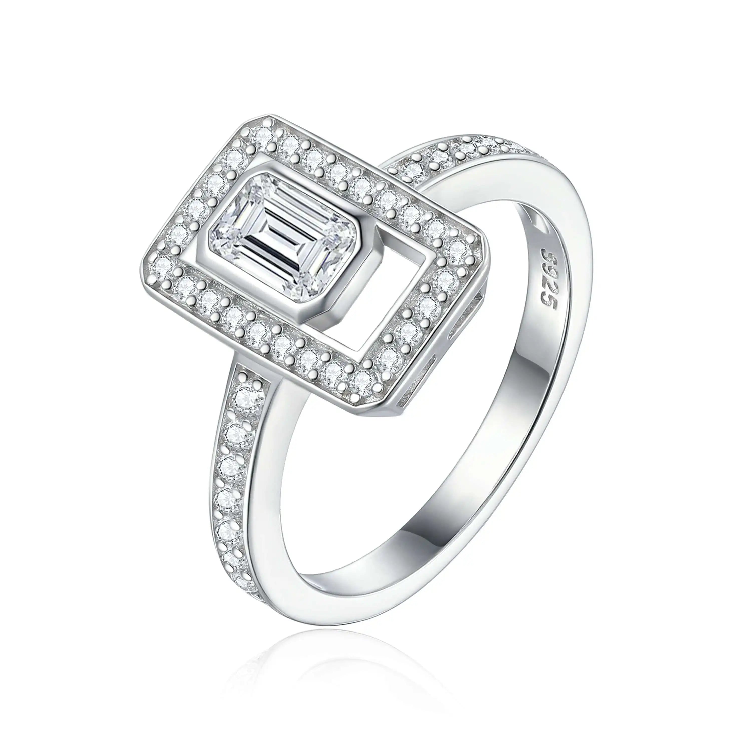 New Arrival 925 Sterling Silver Rectangle CZ Zircon Rings Wedding Jewelry