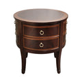 2-Drawer Storage Retro Solid Wood Round End Table