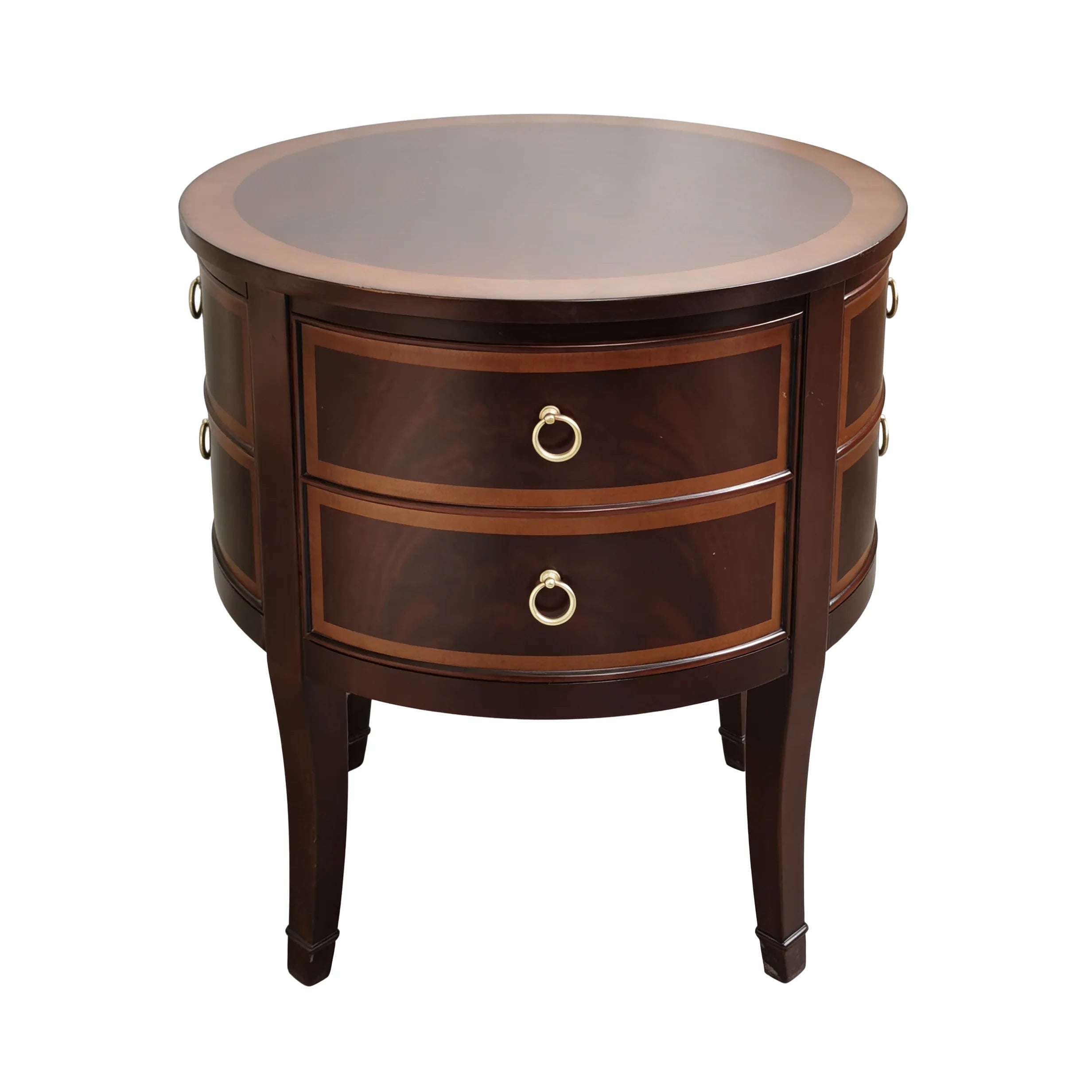 2-Drawer Storage Retro Solid Wood Round End Table