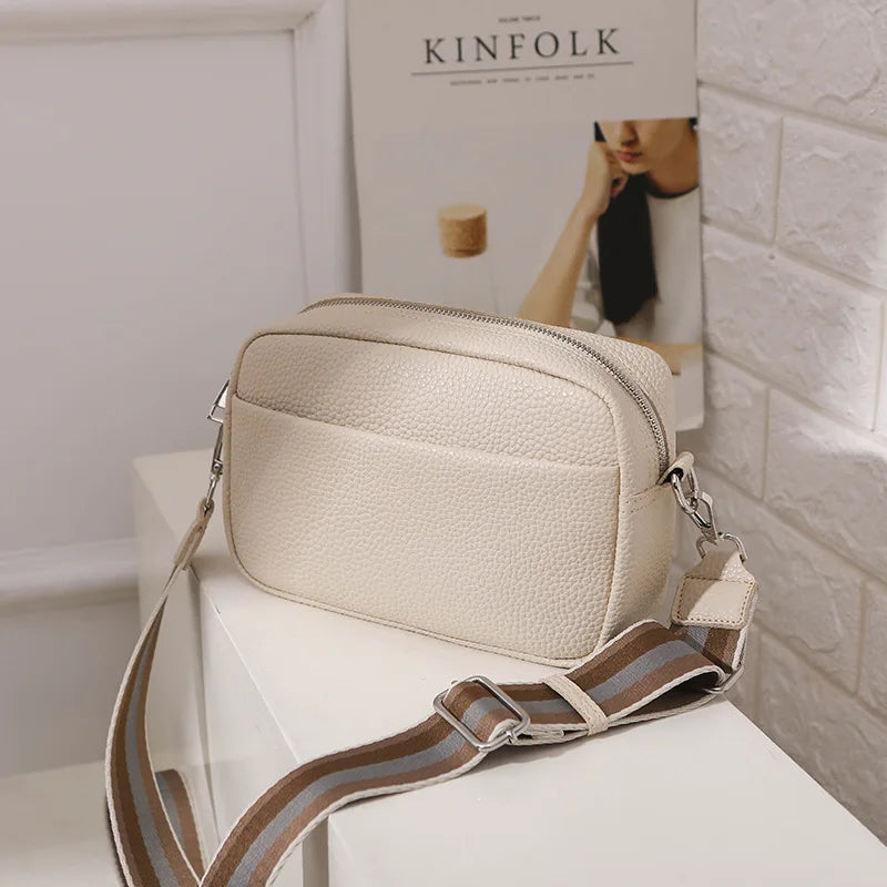 Crossbody Bag for Women PU Leather Wide Strap Shoulder Bag Camera Crossbody Purse with Zipper