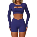 Women's Comfortable Long Sleeve Fitness Yoga Shorts and Tops Set Quick Dry V Cut Supportive Padded XXL for Workout