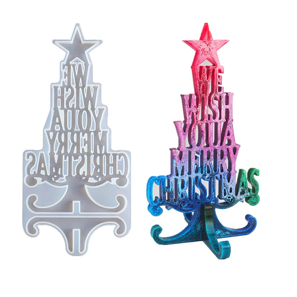 DIY Eco-Friendly Crystal Epoxy Resin Christmas Tree Letter Desktop Ornaments Decoration Silicone Resin Mold Free Sample OPP Bag