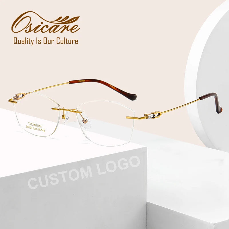 High Quality Pure Gold Eyeglass Metal 3 Piece Eye Wear Diff Eyewear Women Rimless Titanium Frames for Eye Glasses