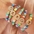 BC4001 Summer Jewelry Rainbow Polymer Clay Disc Heishi Beaded Zircon CZ Micro Pave Alphabet Initial Letter Charm Bracelet