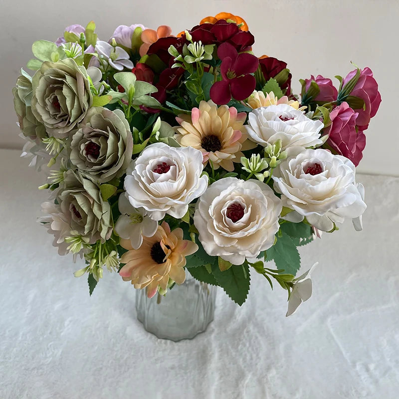 Decoration Mariage 7 Head Chrysanthemum Mixed Roses Artificial Flower