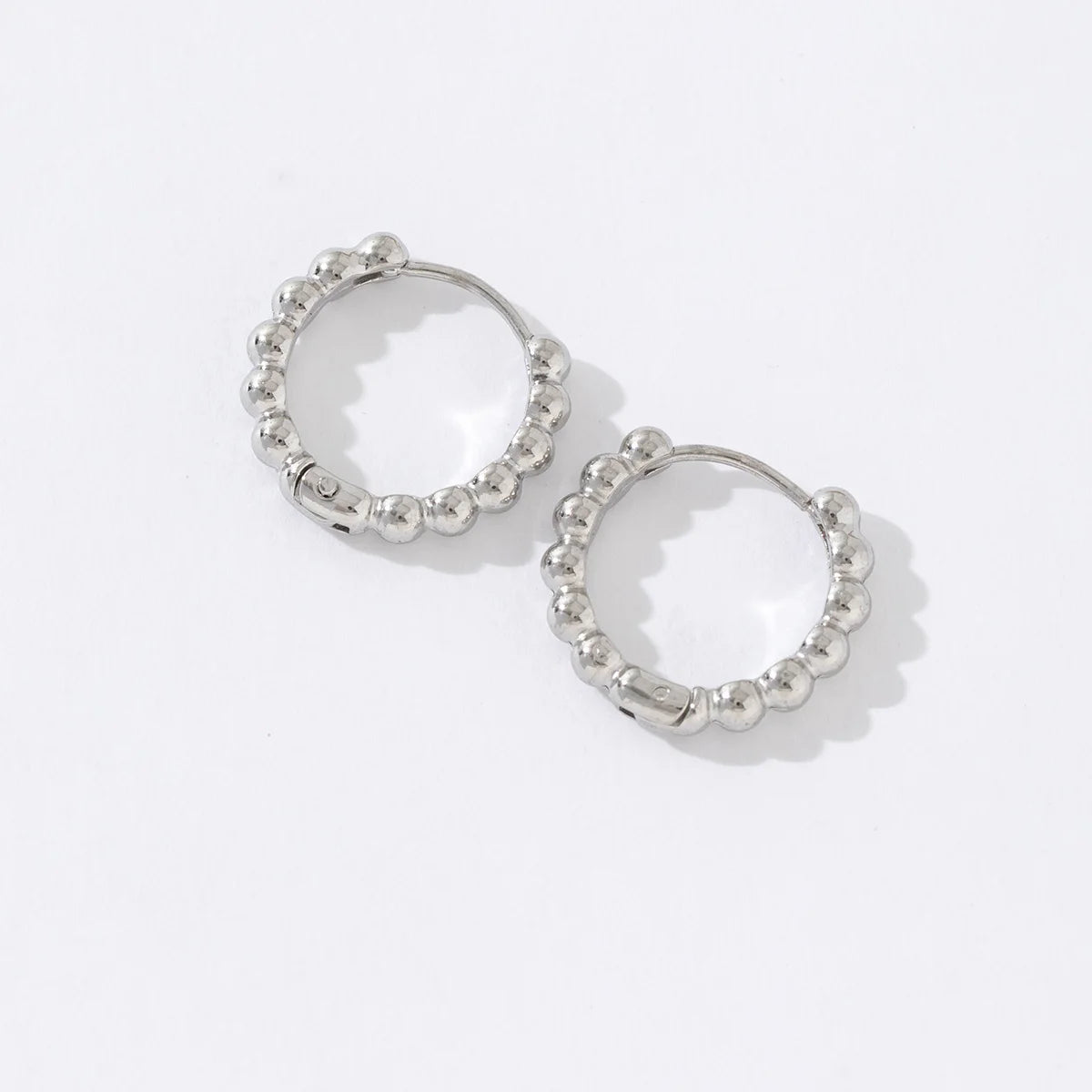 Hypoallergenic Stainless Steel Jewelry Non Tarnish Pvd Silver Beads Designer Fashion Bead Hoop Earrings