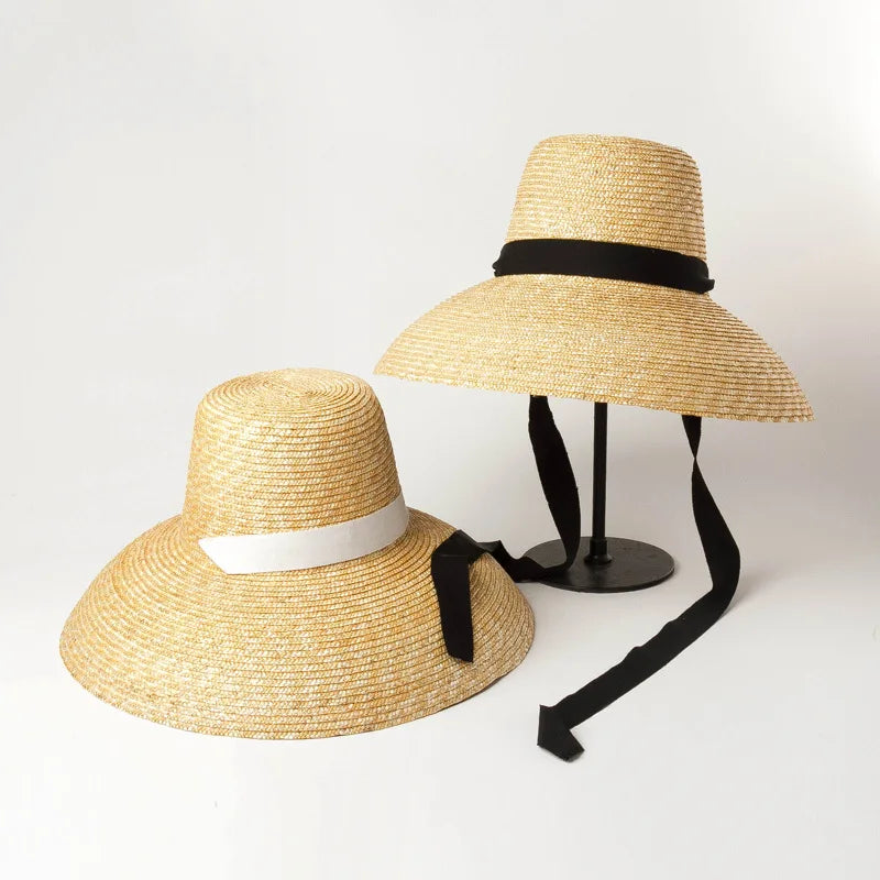 2024 Summer Trendy Vacation Travels Holiday Beach Natural Big Brim Wheat Straw Hat for Women Lady Fashion Dress UV Sun Shade