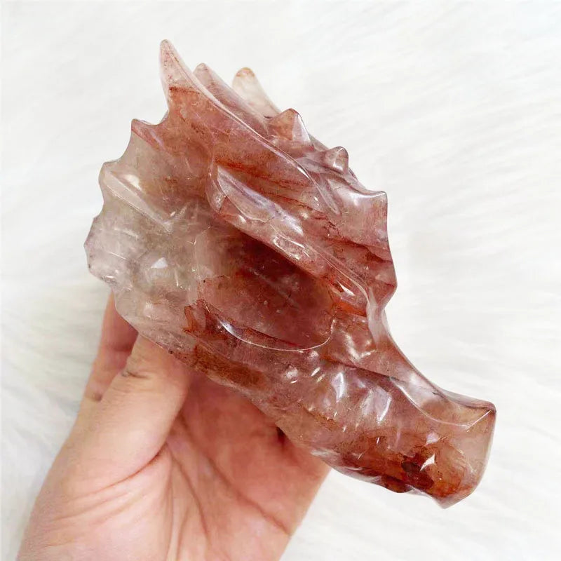 Red Fire Quartz Hematoid Crystal Dragon Heads Skulls Natural Hand Carved Red Hematoid Healing Crystal Dragon Skulls for Decor