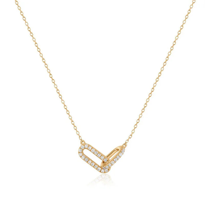 Daidan Cz Necklace Women Necklace Sterling Silver Dainty Gold Plated Interlocking Hollow Oval Pendant Necklace