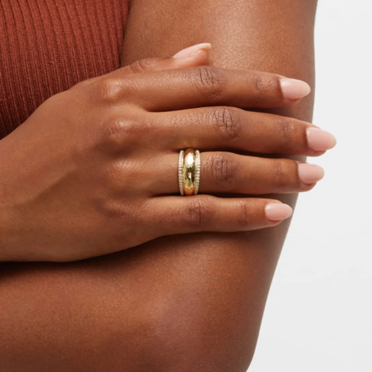 New Style Fashion Jewelry 18K Gold Stainless Steel Ring High Polish Smooth Crystal Stone Rings Women Chunky Gift