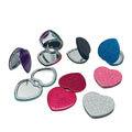 At Stock Heart Shape Colorful Pink Black Blue Shiny Handheld Double-sided Mirror Portable Cosmetic Mini Pocket Travel Mirrors