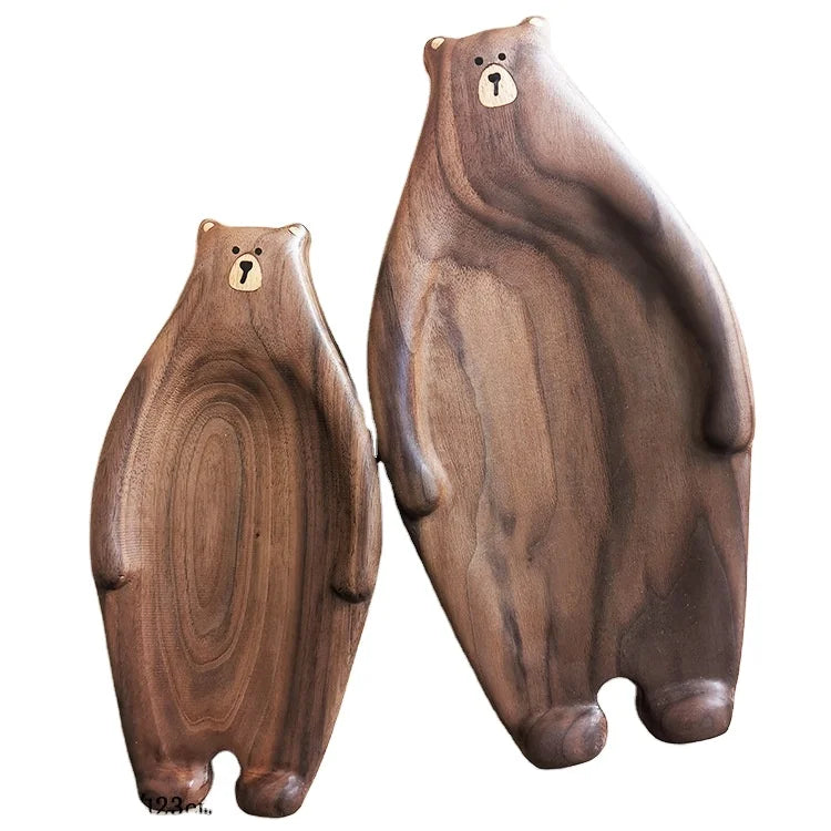 Cute Bear-shaped Fruit Plate Black Walnut Storage Children's Pastry  Creative Wood Carving Tray CNLF