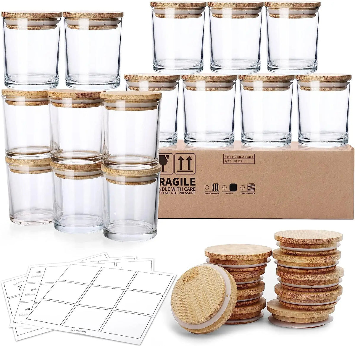 Wholesale Empty 7oz 200ml Clear Glass Candle Jars Container Vessel With Bamboo Lids for Scented Candle Making