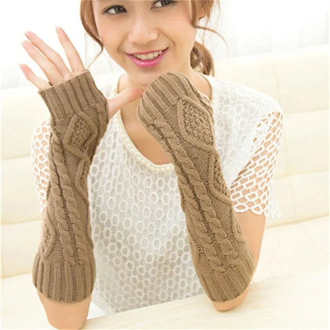 Wholesale 2022 Fashion Lady Over Sleeves Acrylic Knitted Warm Winter Fingerless Gloves With 8 Colors
