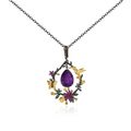 C8221 Abiding Custom Fine Jewelry Natural Amethyst Flower Butterfly Bird Designs Vintage Necklace 925 Sterling Silver Pendant