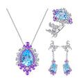 C9386 China Silver Jewelry Supplier Elegant Fashion Designs Pear Shaped Natural Blue Gemstone Jewellery Set