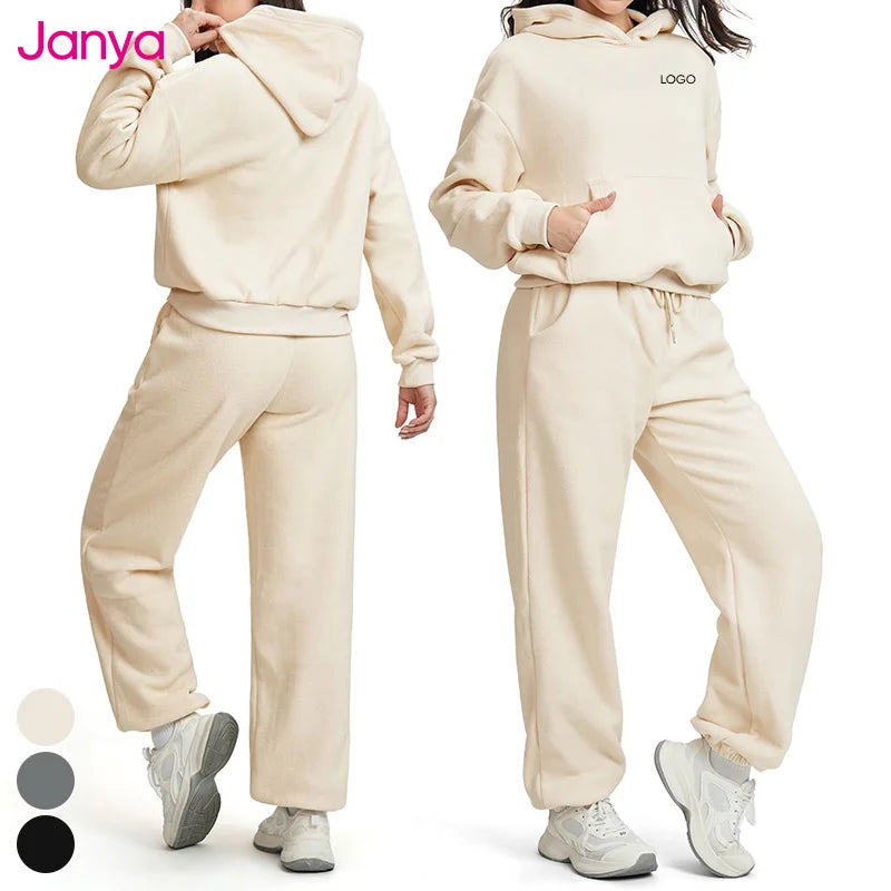 Janya Custom High Quality Jogging Sweatsuit Two Piece Sets Workout Training Fleece Women Tracksuit Joggers Gym Fitness Set
