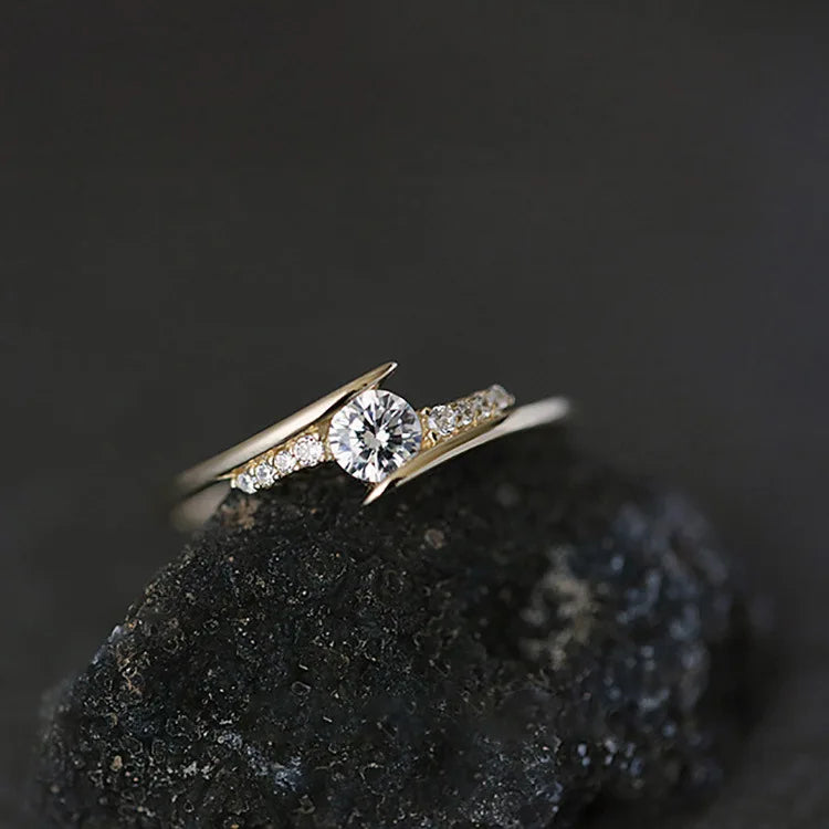 Luxury Elegant Fashion Pure 925 Sterling Silver Geometric Single Shiny Zircon Diamond Engagement Finger Rings for Women Jewelry