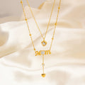 Zooying Fashion Stainless Steel Necklace Mother's Day Gift Letter Fringe Chain Double Layer Wear Collarbone Chain for Mum