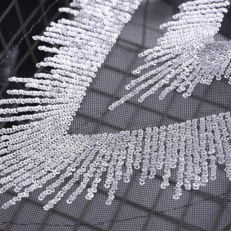 New Polyester Sequin Collar Floral Lace Embroidery Applique for Wedding Dress Decoration