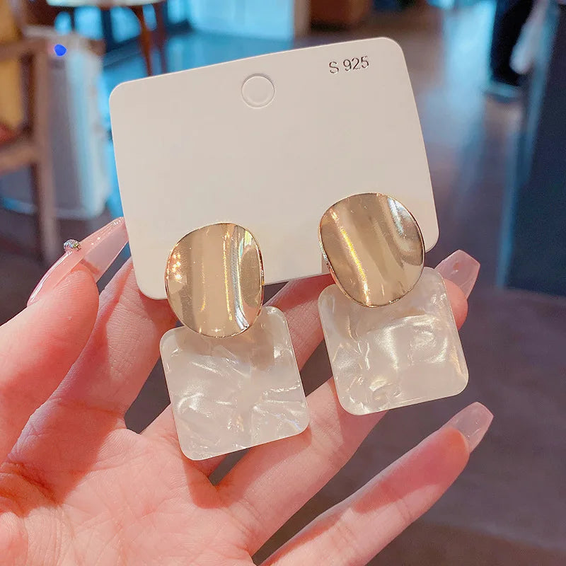 Korean 18K Real Gold Plated Acrylic Geometry Exaggerated Metal Gold Stud Earrings 2022 Earrings