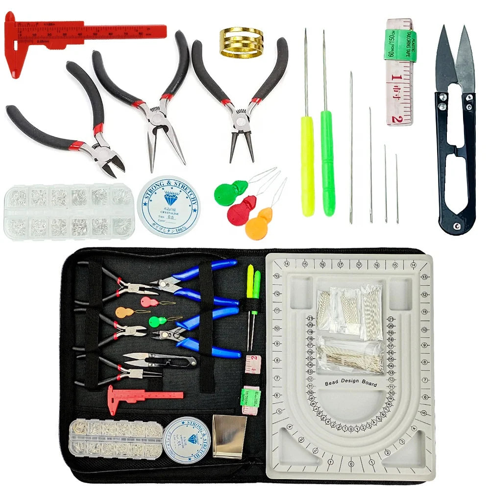 DIY Jewelry Making Tool Kit Handmade Beading Pliers Set with Bead Design Board for Bracelet Necklace Making
