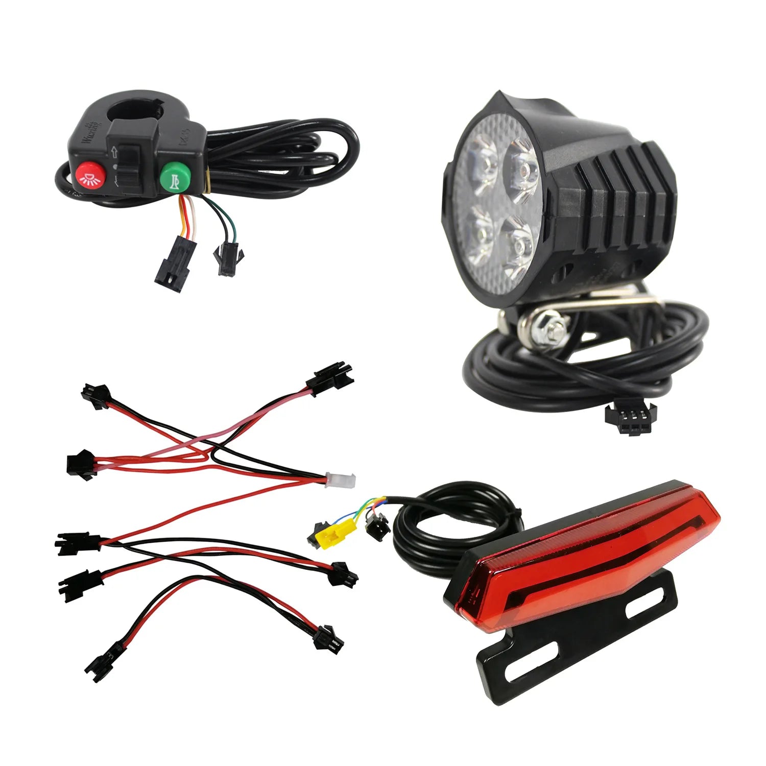 Universal E-Scooter Headlight Tail Brake Turn Signal Horn 3 in 1 Switch LED Light Kit 12V-60V DIY Electric Bicycle Ebike Part