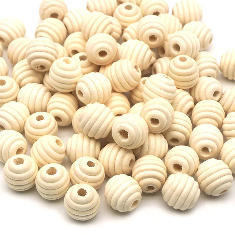 Natural Unfinished Wood Round Ball Spiral Bead Wooden Charm Round Loose Spacer Teething Beads Diy Craft Accessoires Jewelry