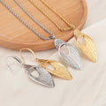 Vintage Stainless Steel Waterproof Jewelry 18k Gold Plated Textured Rope Chain Geometric Pendant Necklace Earrings Jewelry Set