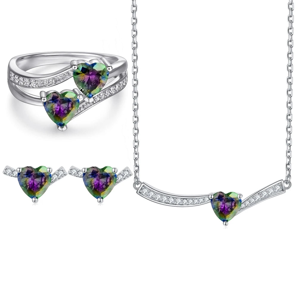 Luxury High End 925 Sterling Silver Black Heart Zircon Jewelry Set for Women