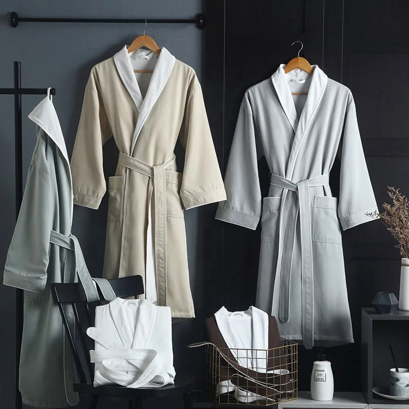 Custom Luxury 5 Star Hotel Logo Luxury Double Layer Peach Skin Bath Robe Plush Lined Polyester Spa Bathrobe