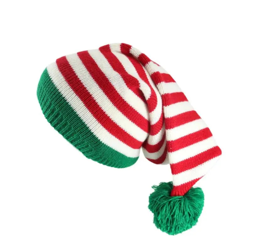 Elf Santa Beanies Christmas Knitted Hats Winter Warm New Year Stripes Pompom Caps Red White Green for Men Women Kids