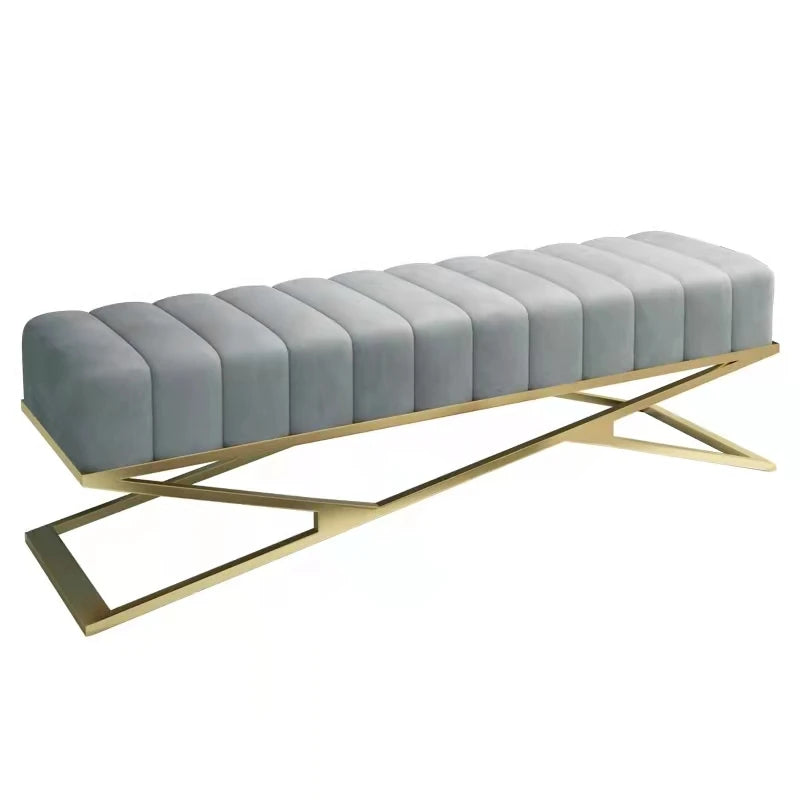 Modern Salon Sofa Bed End Stool High-Density Sponge Luxury Living Room Bench Golden Stainless Steel Legs Leather Velvet Chairs