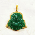 Hot Sale 18K Gold Plated Emerald Jade Laughing Buddha Necklace Pendant Green Jade Buddha Stainless Steel Pendant for Necklace